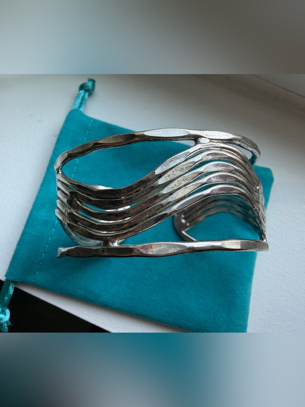 Open Wave Multi-Band Cuff Bracelet - Silver Over Brass Women Jewelry - Picture 2 of 7